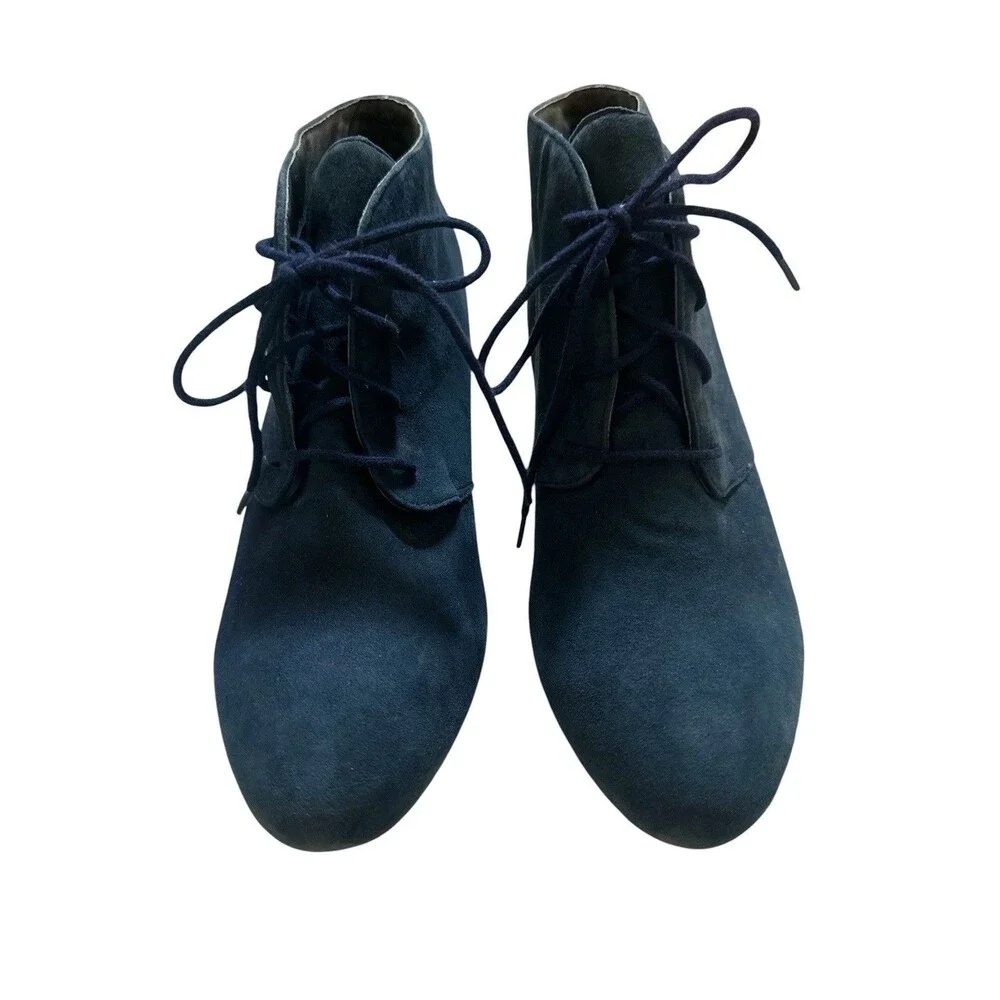Vionic Becca Navy Suede Lace Up Wedge Ankle Booties Women’s Size 8